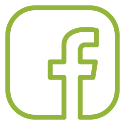 Blue Facebook icon inside a rounded square outline.